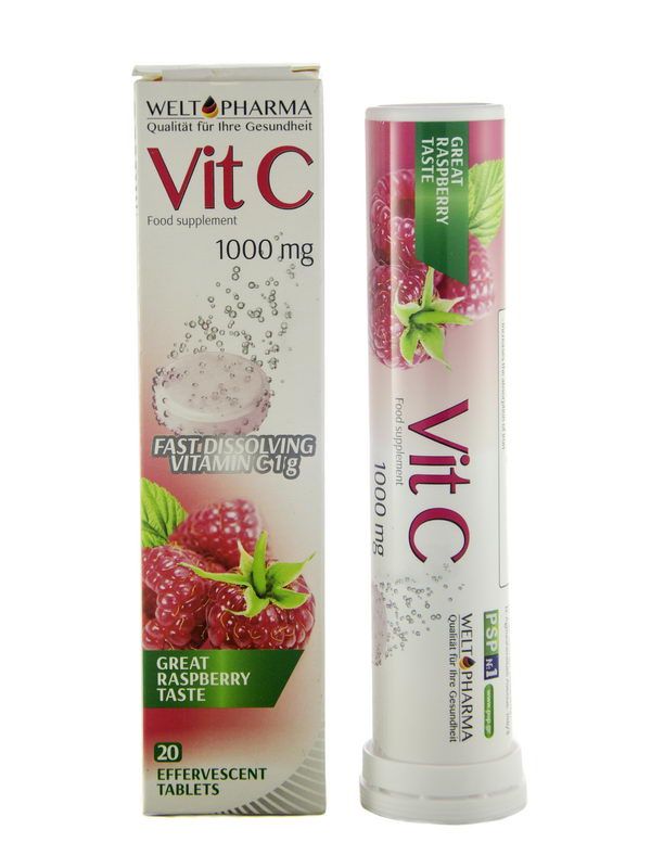 ვიტამინი C - Vitamin C 1000მგ ჟოლო 20 შუშხუნა ტაბლეტი